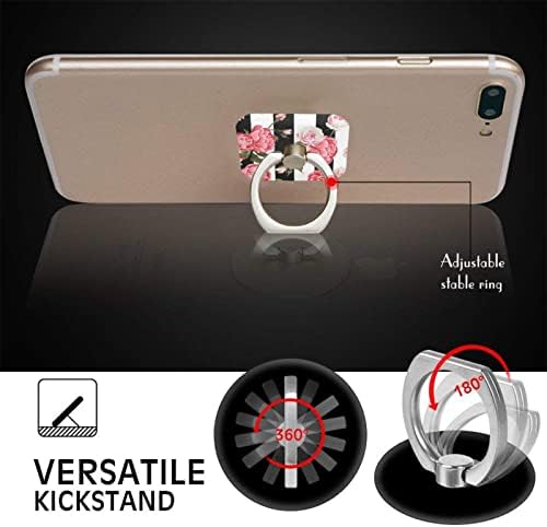 Siyah Beyaz Çizgili Çiçekler Cep Telefonu Halka Tutucu Parmak Standı 360° Rotasyon Metal Halka Kavrama, Tüm Smartphone ile Uyumlu