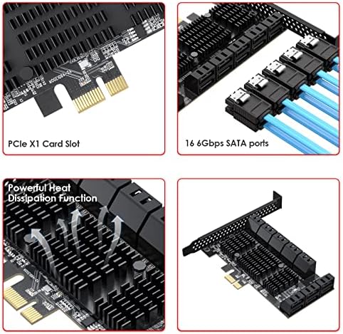 BEYİMEİ PCIE 1X SATA Kartı 16 Port, 6 Gbit / s SATA 3.0 PCIe Kartı, PCIe-SATA Denetleyici Genişletme Kartı, Sistem Sabit Diski