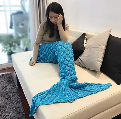 yashidali Giyilebilir Mermaid Kuyruk Battaniye Tığ, Tüm Mevsim Sıcak Örme Yatak Battaniye Kanepe Oturma Odası Yorgan Çocuklar