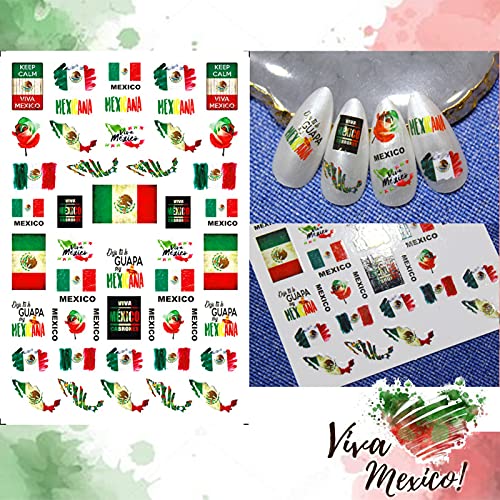 TaılaıMeı Meksika Bayrağı Bağımsızlık Günü Nail Art Etiketler, 6 Levhalar Kendinden Yapışkanlı Ben Aşk Meksika Manikür DIY veya