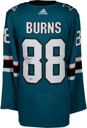Brent Burns San Jose Sharks İmzalı Turkuaz Adidas Otantik Forması Burnzie Yazılı-İmzalı NHL Formaları