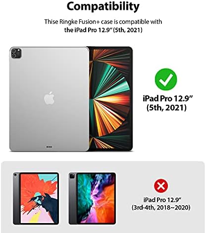 Ringke Fusion Plus iPad ile Uyumlu Pro 12.9 İnç Kılıf 2021 5. Nesil Şeffaf Sert Arka Kapak Darbeye Dayanıklı TPU Çift Hava Cep