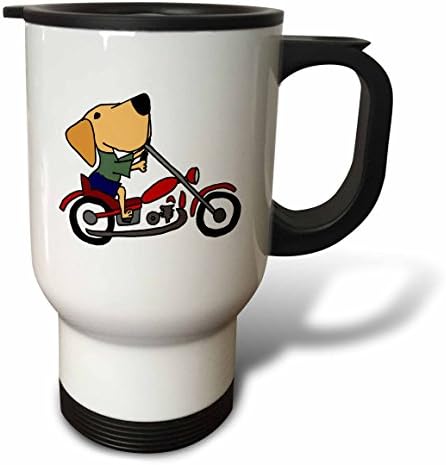 3 Drose Eğlenceli Sarı Labrador Retriever Köpek Sürme Kırmızı Motosiklet Seyahat Kupa, 14 oz, Paslanmaz Çelik, Beyaz