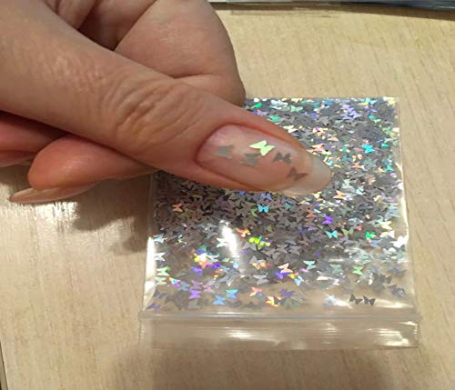 10 g/torba Gümüş Holografik Glitter 3mm Mikro Kelebek Şekli MİX Akrilik Lazer Glitter Nail Art Süslemeleri İçin (Gümüş Kelebek)
