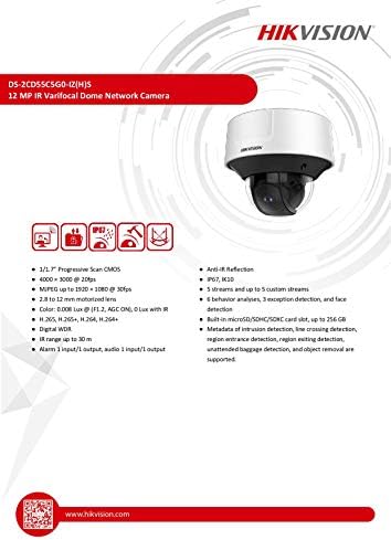 Hikvision DS-2CD55C5G0-IZHS 12 MP Açık Değişken Odaklı Ağ Dome Kamera